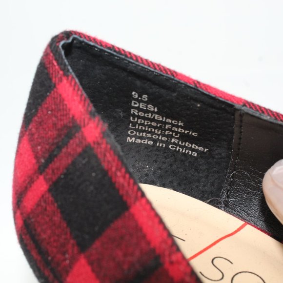 Sole Society Womens Sz 9.5M Desi Red Black Buffalo Plaid Slip On Kitten Heels - Picture 7 of 9